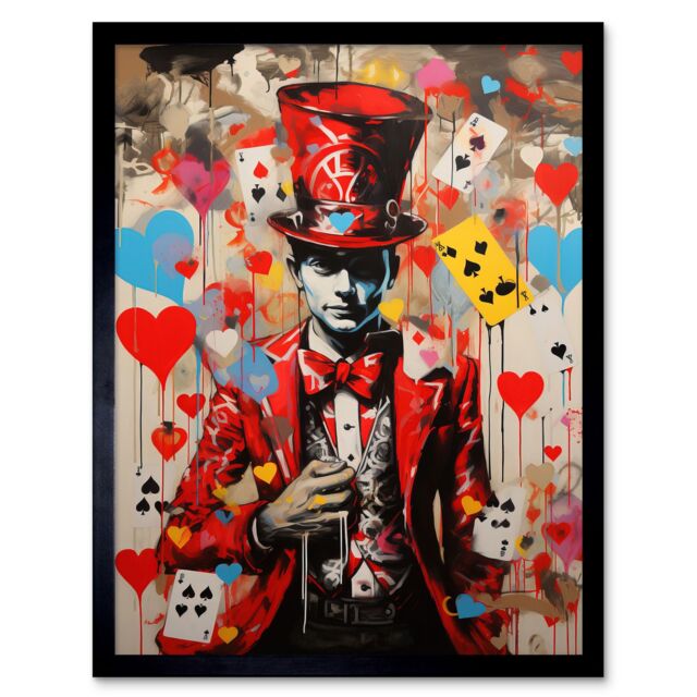 "Artery8 Wall Art Print The King of Hearts Modern Magician Magical Artwork Playing Cards Art Framed in Black - Size: W12"" x H16""" - image 1