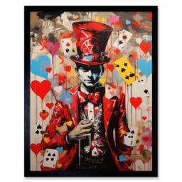 "Artery8 Wall Art Print The King of Hearts Modern Magician Magical Artwork Playing Cards Art Framed in Black - Size: W12"" x H16""" - thumbnail 1