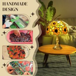 HOMCOM Handmade Stained Glass Table Lamp Bedside Lamp for Bedroom in Orange - thumbnail 4