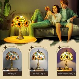 HOMCOM Handmade Stained Glass Table Lamp Bedside Lamp for Bedroom in Orange - thumbnail 5
