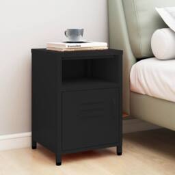 Berkfield Home Nightstand Black 35x35x51 cm Steel - Size: 35 x 35 x 51 cm - thumbnail 2
