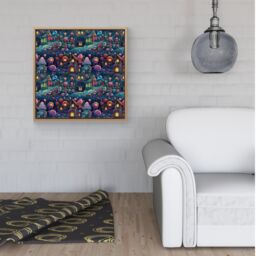 "Warren Reed - Designer Whimsical Gingerbread House Pattern Framed Canvas in Light Brown - Size: W30"" x H30""" - thumbnail 2