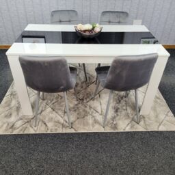 KOSY KOALA Modern White & Black Dining Table Set With 4 Grey Velvet Chairs Dining Room Furniture - Size: 140 cm x 80 cm - thumbnail 4