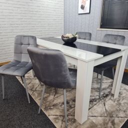 KOSY KOALA Modern White & Black Dining Table Set With 4 Grey Velvet Chairs Dining Room Furniture - Size: 140 cm x 80 cm - thumbnail 5