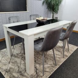 KOSY KOALA Modern White & Black Dining Table Set With 4 Grey Velvet Chairs Dining Room Furniture - Size: 140 cm x 80 cm - thumbnail 3