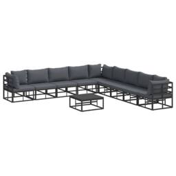 Berkfield Home Garden Sofa Set 10 pcs Black 70 x 70 x 32 cm Aluminium - thumbnail 7