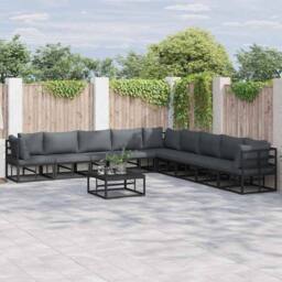 Berkfield Home Garden Sofa Set 10 pcs Black 70 x 70 x 32 cm Aluminium - thumbnail 2