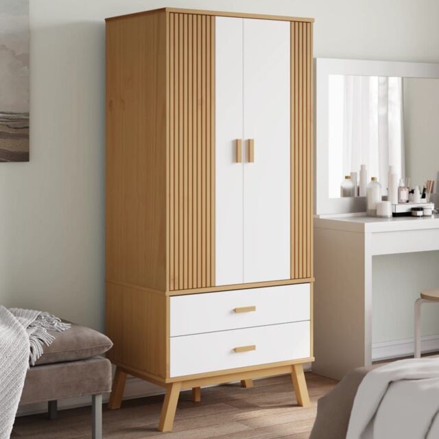 Berkfield Home Wardrobe OLDEN White & Brown 76.5x53x172 cm Solid Wood Pine - image 1