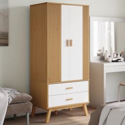 Berkfield Home Wardrobe OLDEN White & Brown 76.5x53x172 cm Solid Wood Pine - thumbnail 1