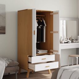 Berkfield Home Wardrobe OLDEN White & Brown 76.5x53x172 cm Solid Wood Pine - thumbnail 4