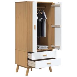 Berkfield Home Wardrobe OLDEN White & Brown 76.5x53x172 cm Solid Wood Pine - thumbnail 5