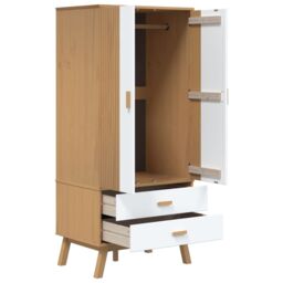 Berkfield Home Wardrobe OLDEN White & Brown 76.5x53x172 cm Solid Wood Pine - thumbnail 6