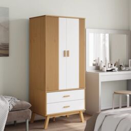 Berkfield Home Wardrobe OLDEN White & Brown 76.5x53x172 cm Solid Wood Pine - thumbnail 3