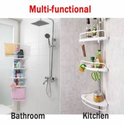 EONLION White Plastic-4 Tier Telescopic Bathroom Wall Corner Shelf - thumbnail 3