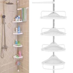 EONLION White Plastic-4 Tier Telescopic Bathroom Wall Corner Shelf - thumbnail 1