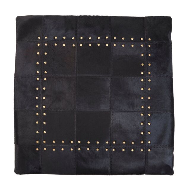 Orsina Bosie Safira Black Hair on Leather Patchwork Cushion - image 1