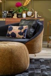 Orsina Bosie Safira Black Hair on Leather Patchwork Cushion - thumbnail 2