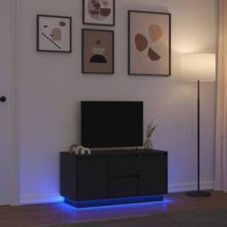 Berkfield Home TV Cabinet with LED Lights Black Oak 100x41x50 cm - Size: 100 x 41 x 50 cm - thumbnail 2