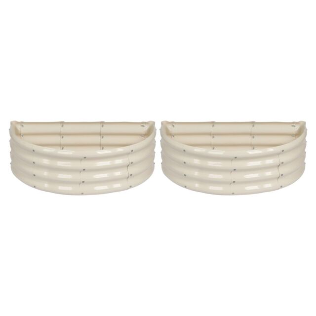 Harbour Housewares Raised Garden Beds - 2x Semi-Circle Bottomless Galvanised Steel Planter 90 x 45cm in Ivory - Size: 90 x 45 cm - image 1