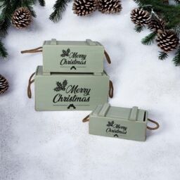 Minster Crates with Lids Rope Han (Set of 3) - Wood - Rustic Green - Size: 1 Pack - thumbnail 1