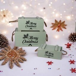 Minster Crates with Lids Rope Han (Set of 3) - Wood - Rustic Green - Size: 1 Pack - thumbnail 2