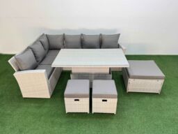 Fimous 9 Seat Garden Furniture Corner Sofa with Armchair 3 Footstools in Light Grey - thumbnail 2