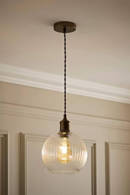 ValueLights Maddison Clear Ribbed Glass Shade Brushed Brass Ceiling Pendant Light in Bronze - image 1