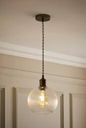 ValueLights Maddison Clear Ribbed Glass Shade Brushed Brass Ceiling Pendant Light in Bronze