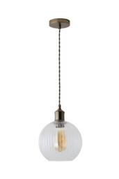 ValueLights Maddison Clear Ribbed Glass Shade Brushed Brass Ceiling Pendant Light in Bronze - thumbnail 6