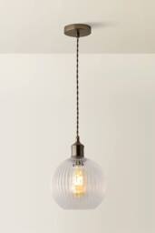 ValueLights Maddison Clear Ribbed Glass Shade Brushed Brass Ceiling Pendant Light in Bronze - thumbnail 3