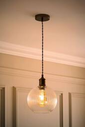 ValueLights Maddison Clear Ribbed Glass Shade Brushed Brass Ceiling Pendant Light in Bronze - thumbnail 2
