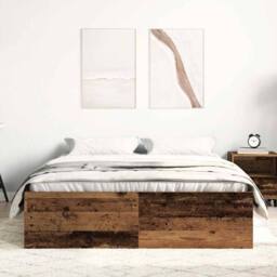 Berkfield Home Bed Frame without Mattress Old Wood 135x190 cm Engineered Wood in Brown - thumbnail 3