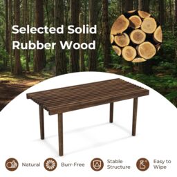 Costway 98cm Coffee Table Rubber Wood Center Table w/Slatted Wood Tabletop Rectangle for Living Room in Brown - thumbnail 6