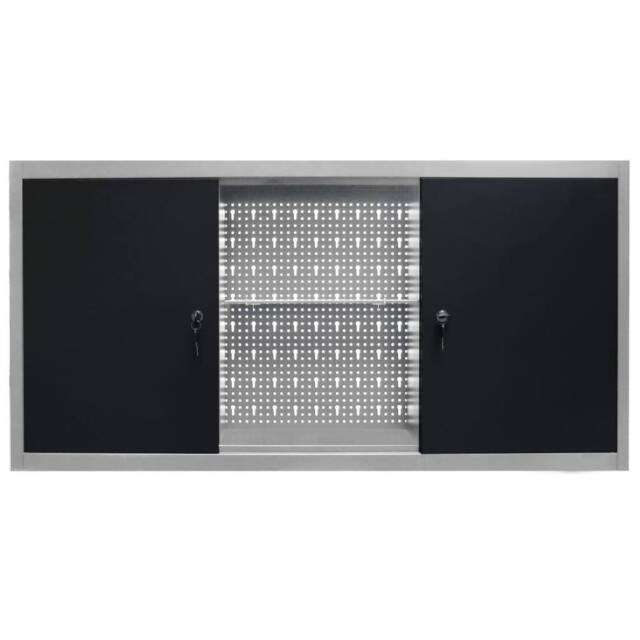 Berkfield Home Wall Mounted Tool Cabinet Industrial Style Metal Grey & Black - image 1