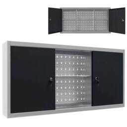 Berkfield Home Wall Mounted Tool Cabinet Industrial Style Metal Grey & Black - thumbnail 2