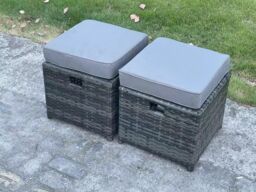 Fimous Wicker Rattan Garden Furniture Sofa Set with Rectangular Coffee Table Double Seat Sofa 2 Small Footstool 6 Seater Outdoor Rattan Set - thumbnail 5