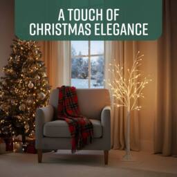 Globrite 5ft Pre-Lit Christmas Twig Tree White Birch Warm White 88 LEDs Indoor Outdoor - Size: 6ft - thumbnail 2