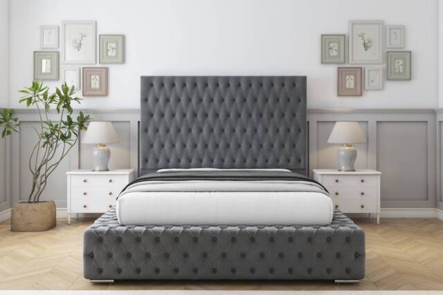 "Sloomy Ambassador Coniston Frame-Mattress - 50"" Upholstered Headboard in Dark Grey - Size: Small Single" - image 1