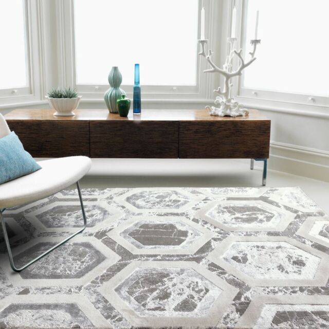 The Rug Shop UK Modern Abstract Area Polyester Polypropylene Easy to clean Rug in Metallic Silver - Size: 240 cm x 340 cm - image 1