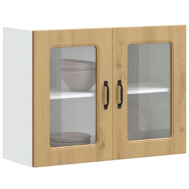 Berkfield Home Kitchen Wall Cabinet with Glass Door Kalmar Artisan Oak Engineered Wood in Brown - image 1