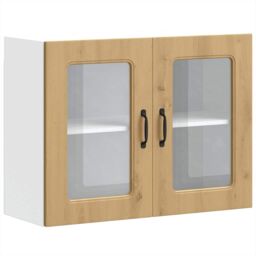 Berkfield Home Kitchen Wall Cabinet with Glass Door Kalmar Artisan Oak Engineered Wood in Brown - thumbnail 2