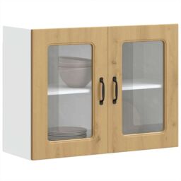 Berkfield Home Kitchen Wall Cabinet with Glass Door Kalmar Artisan Oak Engineered Wood in Brown - thumbnail 1