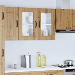 Berkfield Home Kitchen Wall Cabinet with Glass Door Kalmar Artisan Oak Engineered Wood in Brown - thumbnail 4