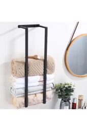 Living and Home 71cm Bathroom Carbon Steel Wall Towel Rack with 3 Hooks in Black - thumbnail 1