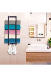 Living and Home 71cm Bathroom Carbon Steel Wall Towel Rack with 3 Hooks in Black - thumbnail 2