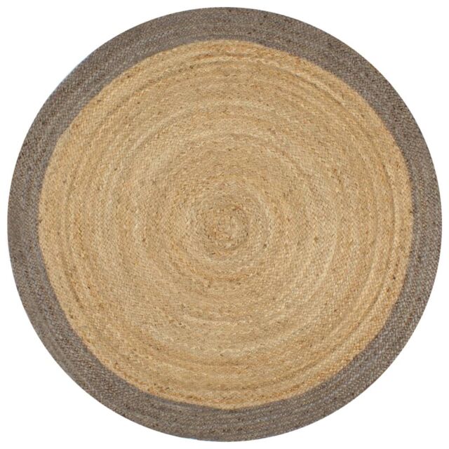 Berkfield Home Handmade Rug Jute with Grey Border 150 cm - Size: 100 cm diameter - image 1
