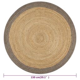 Berkfield Home Handmade Rug Jute with Grey Border 150 cm - Size: 100 cm diameter - thumbnail 6