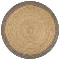 Berkfield Home Handmade Rug Jute with Grey Border 150 cm - Size: 100 cm diameter - thumbnail 1
