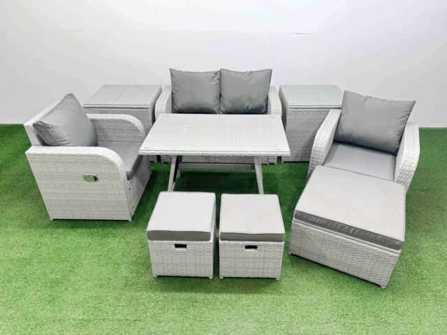Fimous PE Wicker Rattan Garden Furniture Set Reclining Chair Love Sofas in Light Grey - image 1