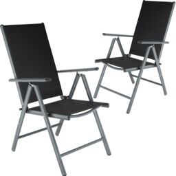 tectake Folding garden chairs with adjustable backrests, mesh fabric in Black - Size: 2 Seater